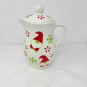 Super Adorable Temptations 2QT‎ Hand Painted Gnome Snowflakes Pitcher w/lid